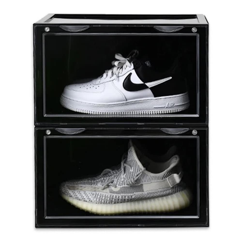 AYSIS Multipurpose Sneaker Containers Bins,Shoe Storage Box,Clear Plastic Stackable Shoe Organizer For Closet,Space Saving Foldable Shoe Sneaker Containers Bins Holders (Pack Of 3,White Transparent)