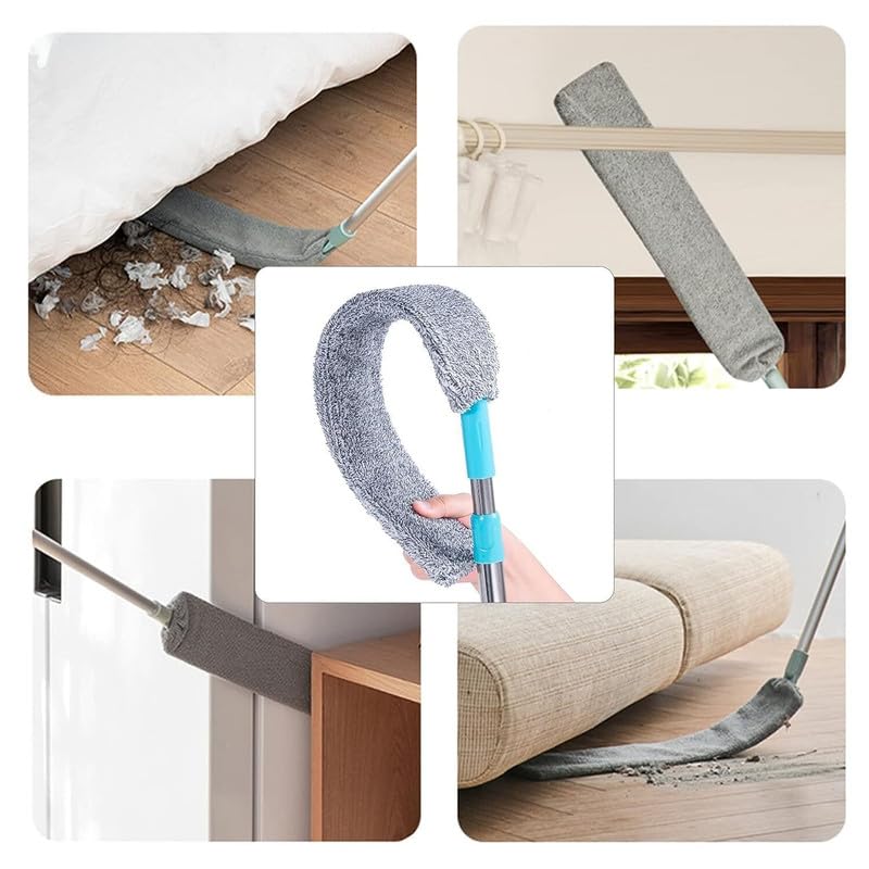 Gap Dust Cleaner Under Appliance | Microfiber Duster with Extension Pole | Flexible Cleaning Brush for Bed, Sofa, Ceiling & Furniture Bottom (Multicolor)