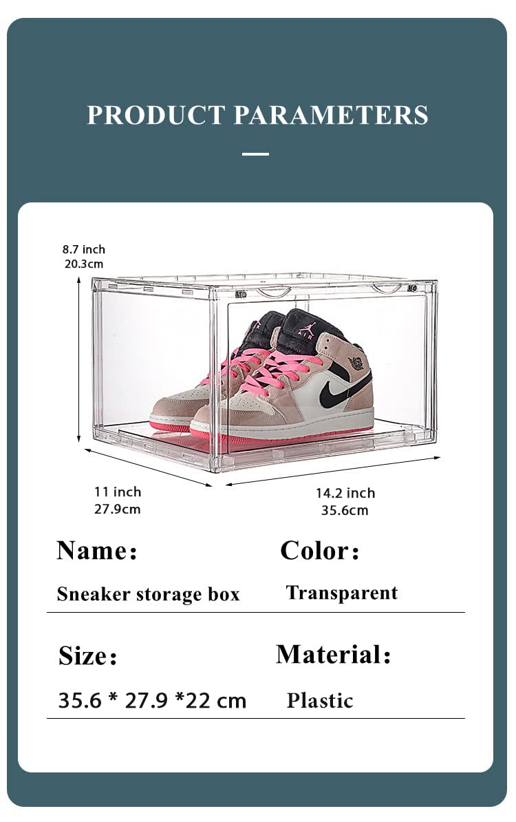 AYSIS Multipurpose Sneaker Containers Bins,Shoe Storage Box,Clear Plastic Stackable Shoe Organizer For Closet,Space Saving Foldable Shoe Sneaker Containers Bins Holders (Pack Of 3,White Transparent)