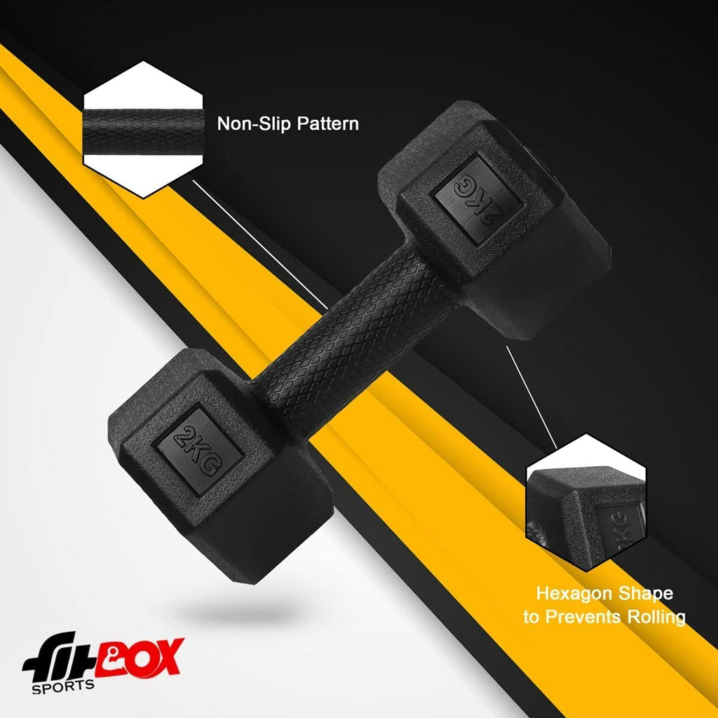 FitBox Sports 4kg Exlusive Octa PVC Fixed Dumbbells (2kg x 2) Black