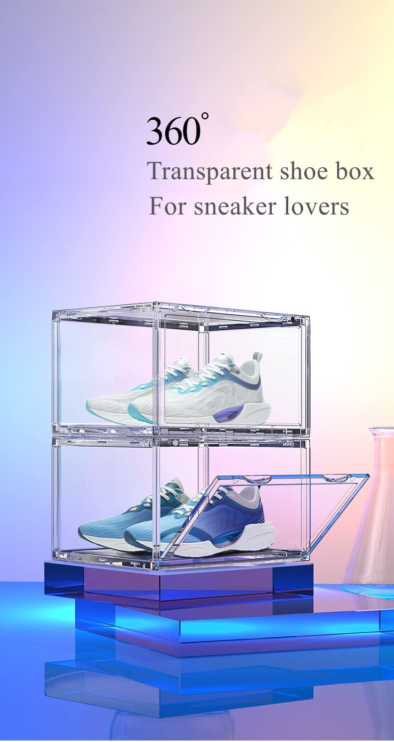 AYSIS Multipurpose Sneaker Containers Bins,Shoe Storage Box,Clear Plastic Stackable Shoe Organizer For Closet,Space Saving Foldable Shoe Sneaker Containers Bins Holders (Pack Of 3,White Transparent)