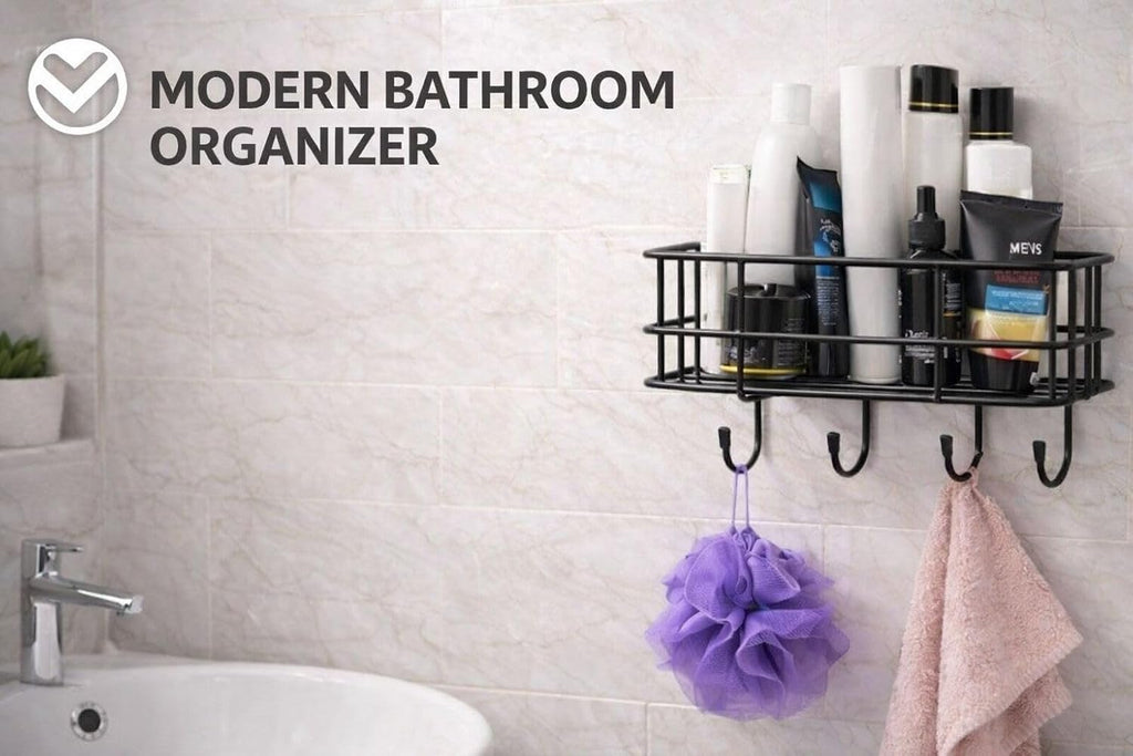 Oslen (Pack of 2 Self-Adhesive Multipurpose Bathroom Rack, Bathroom Shelf Organizer, Wall Mounted Shelf,Bathroom Accessories Set for Home,Bathroom Shelves (Black)