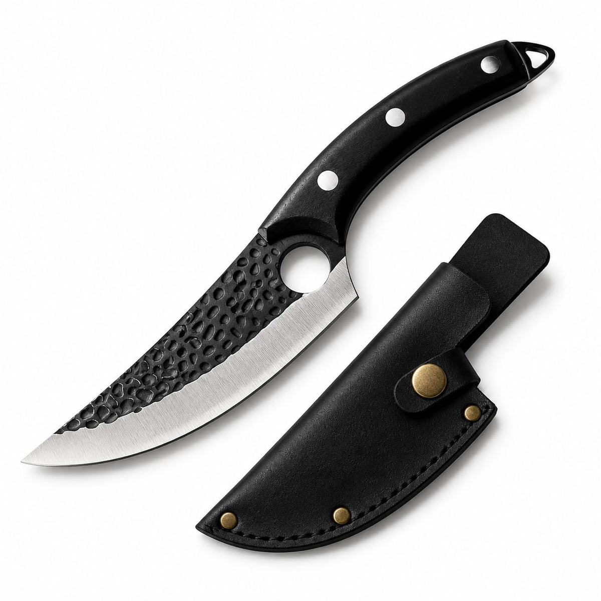 Machado Hybrid Hand-Sharpened Mongolian Knife with Leather Sheath - Forged Boning Multipurpose Meat Cleaver Butcher Knives Home & Kitchen