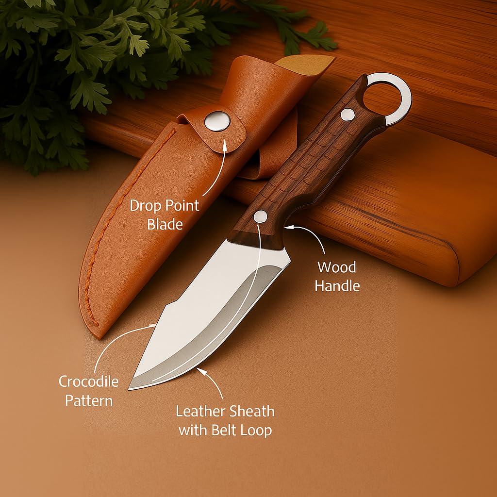 Machado Hybrid Hand-Sharpened Mongolian Knife with Leather Sheath - Forged Boning Multipurpose Meat Cleaver Butcher Knives Home & Kitchen