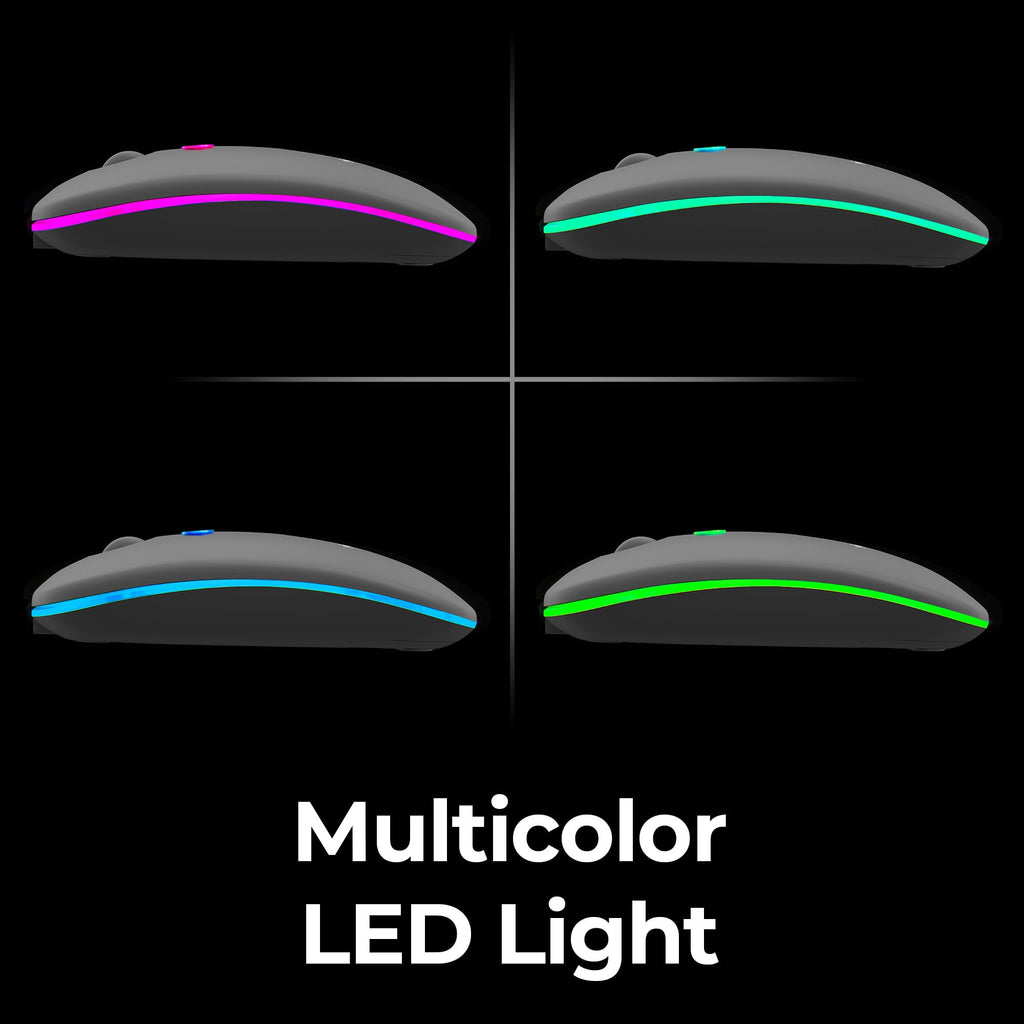 ZEBRONICS Blanc Slim Wireless Mouse with Rechargeable Battery, BT + 2.4GHz, 4 Buttons, 800/1200/1600 DPI, Silent Operation, Multicolor LED Lights