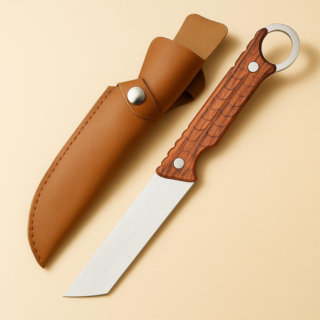 Machado Hybrid Hand-Sharpened Mongolian Knife with Leather Sheath - Forged Boning Multipurpose Meat Cleaver Butcher Knives Home & Kitchen