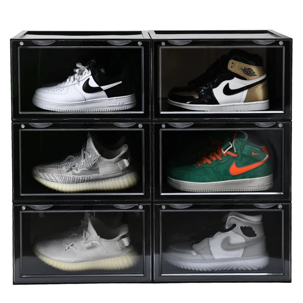 AYSIS Multipurpose Sneaker Containers Bins,Shoe Storage Box,Clear Plastic Stackable Shoe Organizer For Closet,Space Saving Foldable Shoe Sneaker Containers Bins Holders (Pack Of 3,White Transparent)