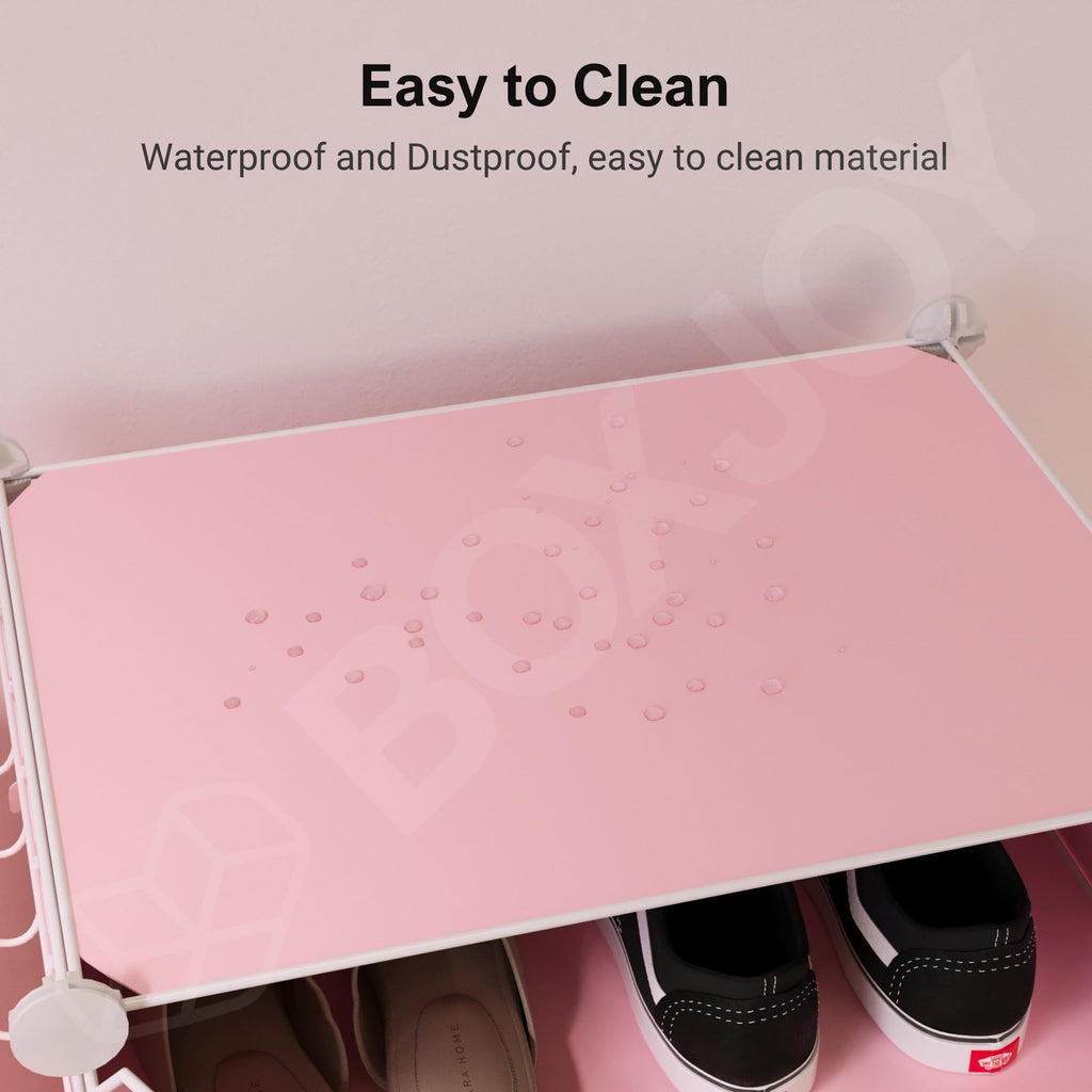 BOXJOY 6 Shelf Black Shoe Rack with 3 Brown Doors & Steel Holder | Hard PET Plastic Door with Metal Frame & Wooden Hammer, Home Shoes Stand Organiser with Feet to Cover Sandals Chappal Slipper