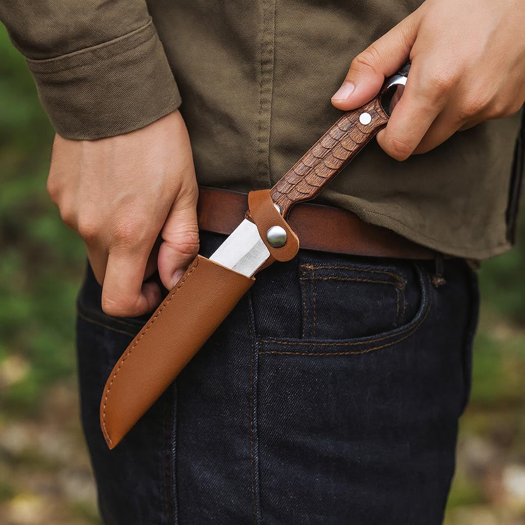 Machado Hybrid Hand-Sharpened Mongolian Knife with Leather Sheath - Forged Boning Multipurpose Meat Cleaver Butcher Knives Home & Kitchen