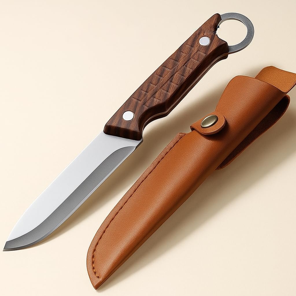 Machado Hybrid Hand-Sharpened Mongolian Knife with Leather Sheath - Forged Boning Multipurpose Meat Cleaver Butcher Knives Home & Kitchen