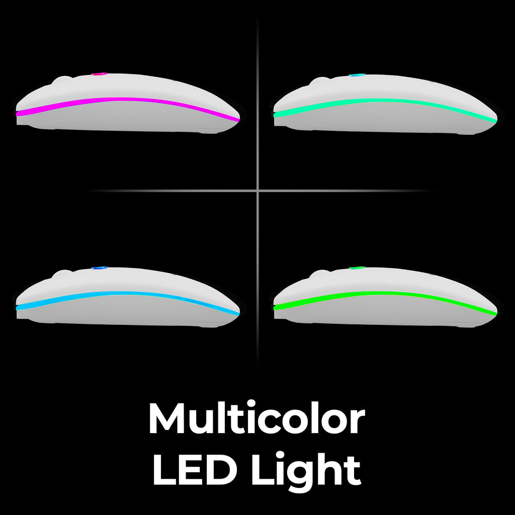 ZEBRONICS Blanc Slim Wireless Mouse with Rechargeable Battery, BT + 2.4GHz, 4 Buttons, 800/1200/1600 DPI, Silent Operation, Multicolor LED Lights