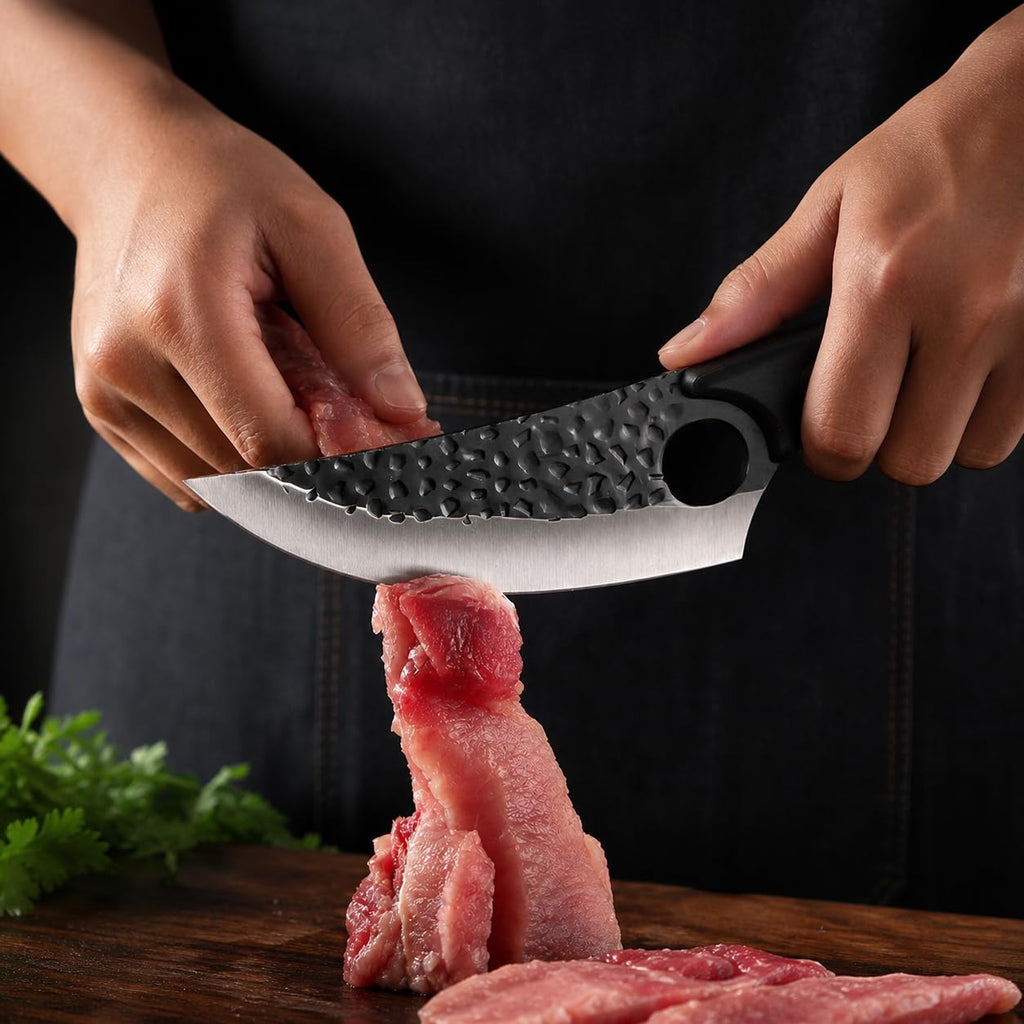 Machado Hybrid Hand-Sharpened Mongolian Knife with Leather Sheath - Forged Boning Multipurpose Meat Cleaver Butcher Knives Home & Kitchen