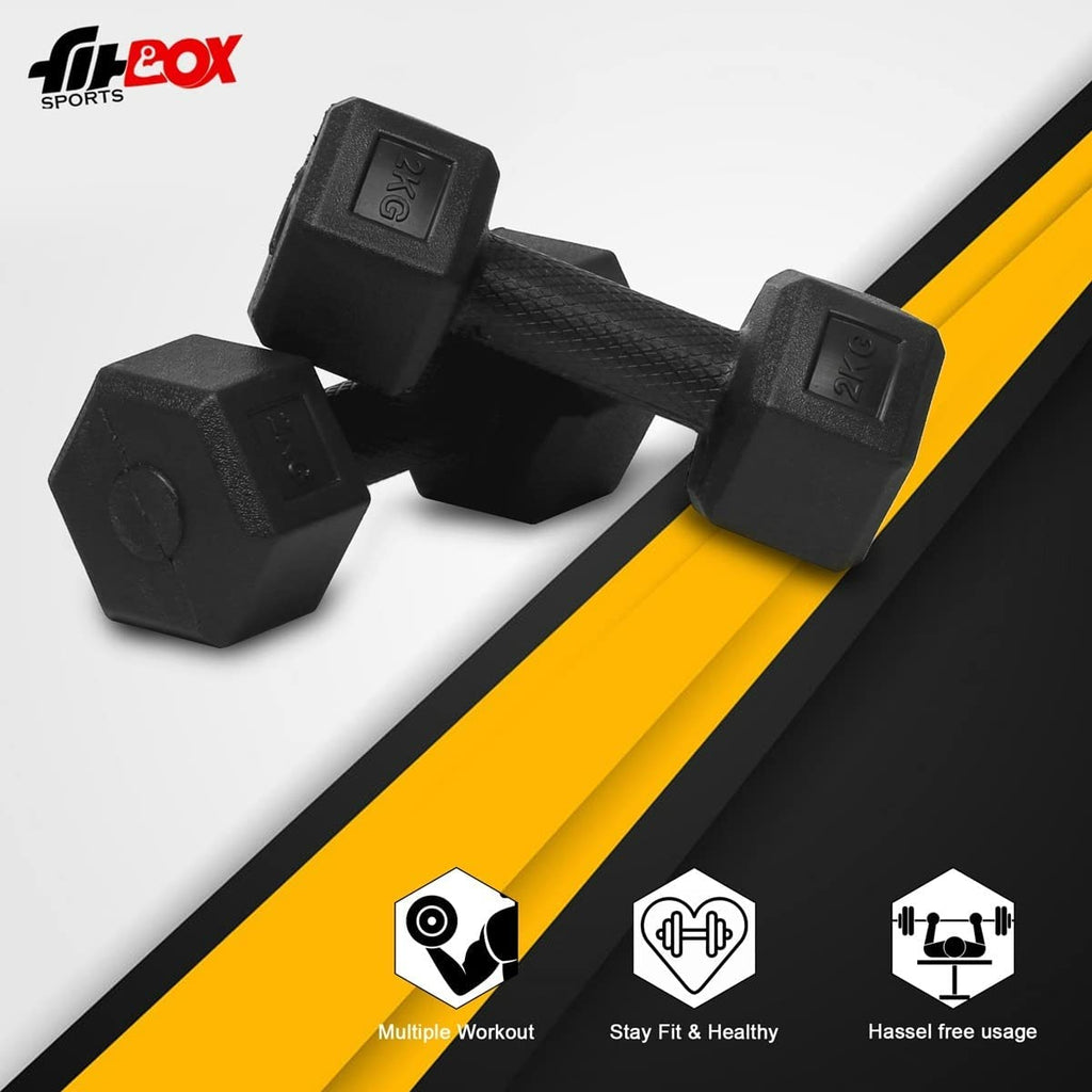 FitBox Sports 4kg Exlusive Octa PVC Fixed Dumbbells (2kg x 2) Black