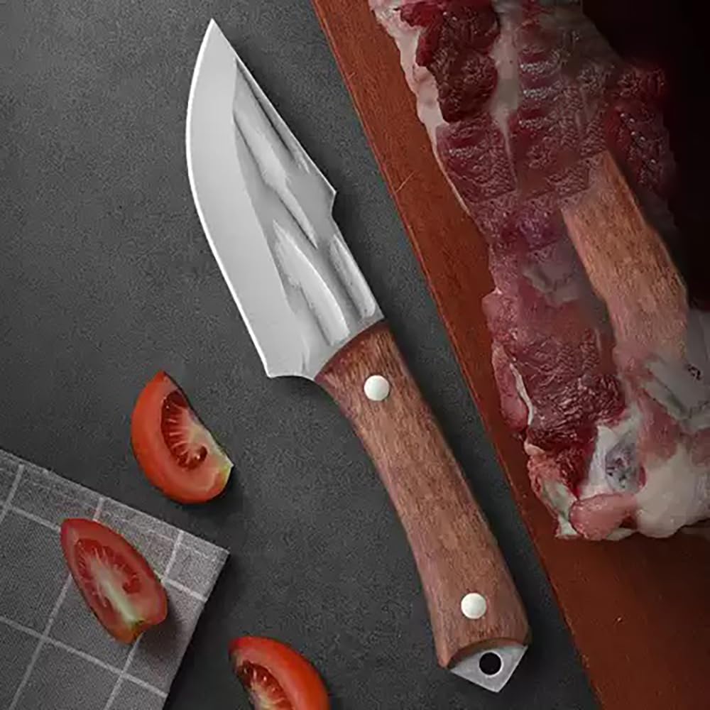 Machado Hybrid Hand-Sharpened Mongolian Knife with Leather Sheath - Forged Boning Multipurpose Meat Cleaver Butcher Knives Home & Kitchen