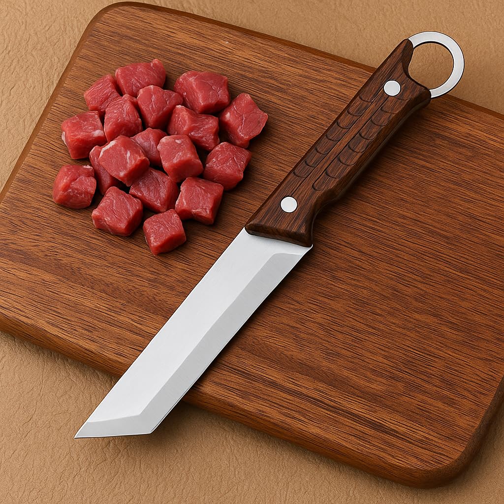 Machado Hybrid Hand-Sharpened Mongolian Knife with Leather Sheath - Forged Boning Multipurpose Meat Cleaver Butcher Knives Home & Kitchen