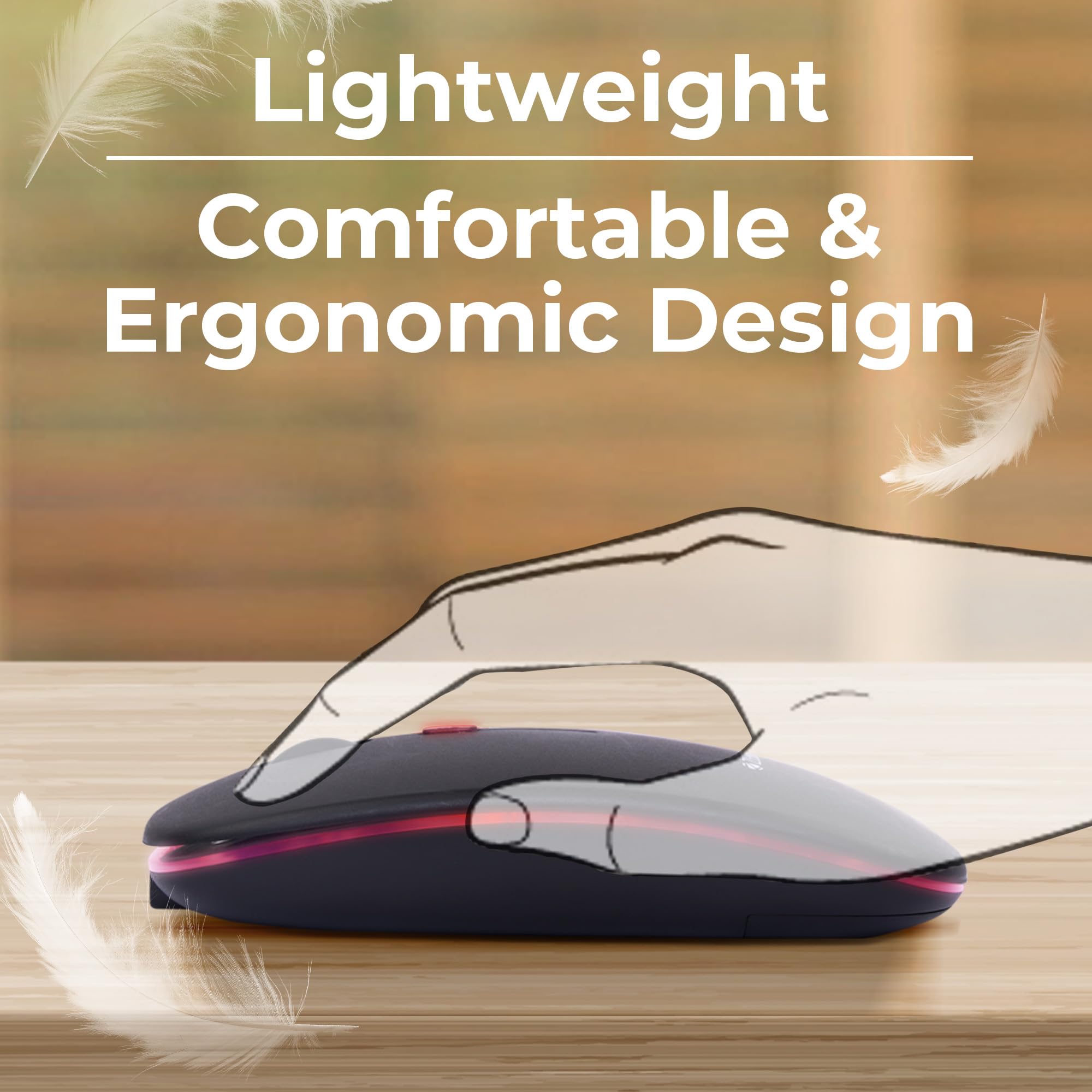 ZEBRONICS Blanc Slim Wireless Mouse with Rechargeable Battery, BT + 2.4GHz, 4 Buttons, 800/1200/1600 DPI, Silent Operation, Multicolor LED Lights