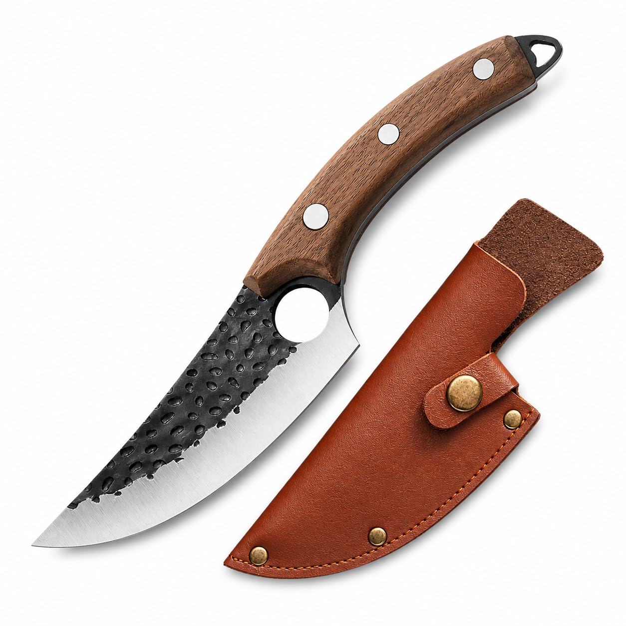 Machado Hybrid Hand-Sharpened Mongolian Knife with Leather Sheath - Forged Boning Multipurpose Meat Cleaver Butcher Knives Home & Kitchen
