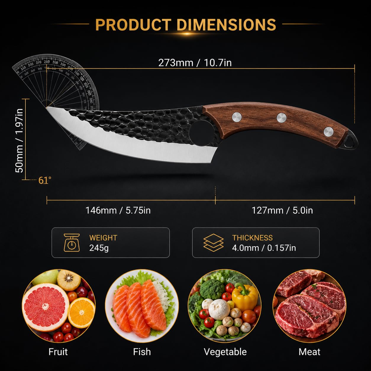 Machado Hybrid Hand-Sharpened Mongolian Knife with Leather Sheath - Forged Boning Multipurpose Meat Cleaver Butcher Knives Home & Kitchen