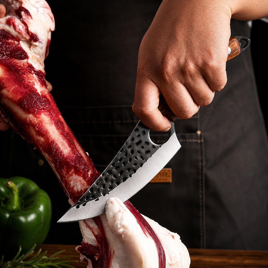 Machado Hybrid Hand-Sharpened Mongolian Knife with Leather Sheath - Forged Boning Multipurpose Meat Cleaver Butcher Knives Home & Kitchen
