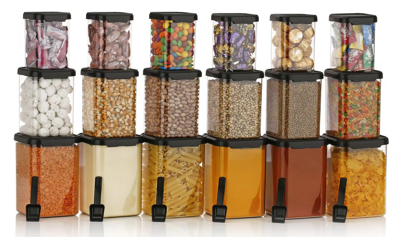 flymore Plastic 1400Ml Airtight Containers Set For Kitchen Storage And Containers Box For Pantry Organization And Container For Kitchen Storage,Set of 24-(350ml+650ml+950ml+1400 ml)