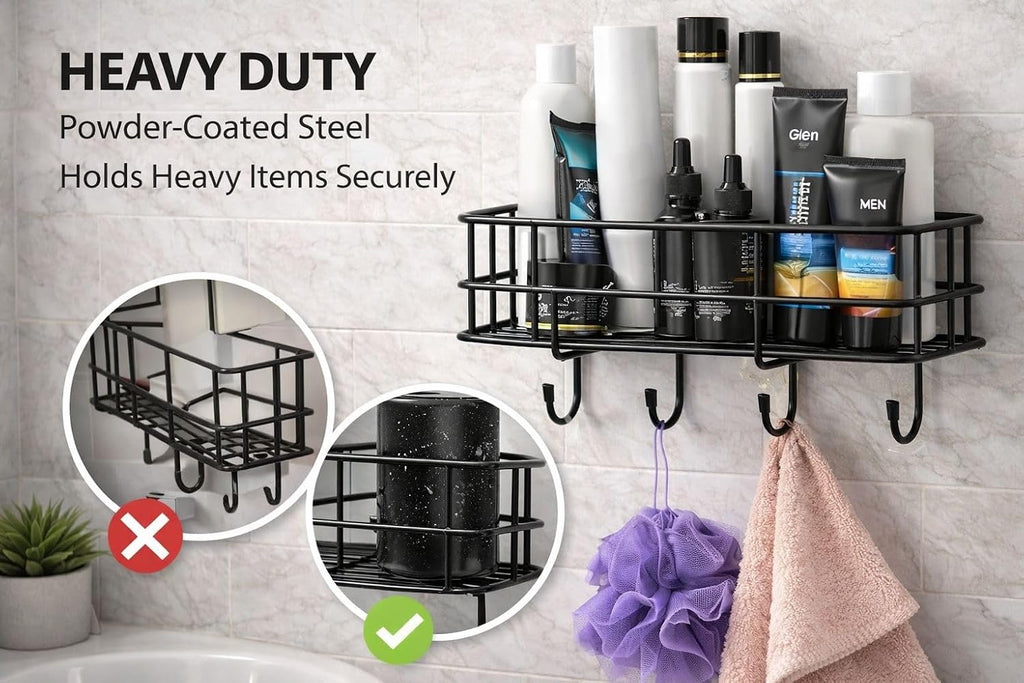 Oslen (Pack of 2 Self-Adhesive Multipurpose Bathroom Rack, Bathroom Shelf Organizer, Wall Mounted Shelf,Bathroom Accessories Set for Home,Bathroom Shelves (Black)