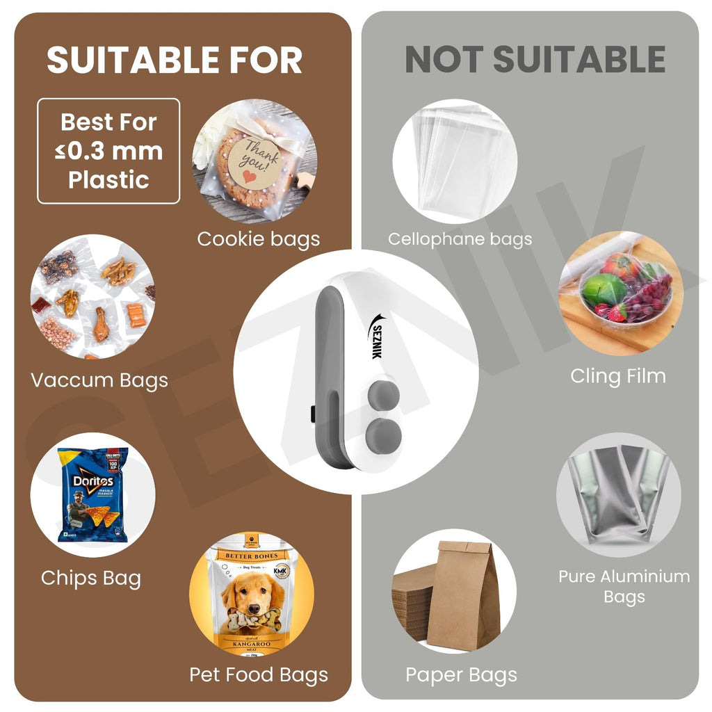 Seznik Sealing Machine for Food Packets - Portable Handheld Sealing, Snacks, Chips, Fresh Storage - Mini Sealing Machine, 1 YEAR Warranty (Dark Green)