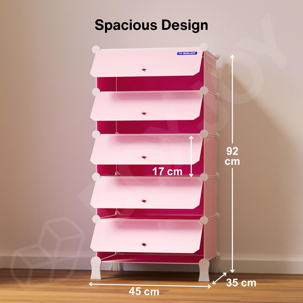 BOXJOY 6 Shelf Black Shoe Rack with 3 Brown Doors & Steel Holder | Hard PET Plastic Door with Metal Frame & Wooden Hammer, Home Shoes Stand Organiser with Feet to Cover Sandals Chappal Slipper