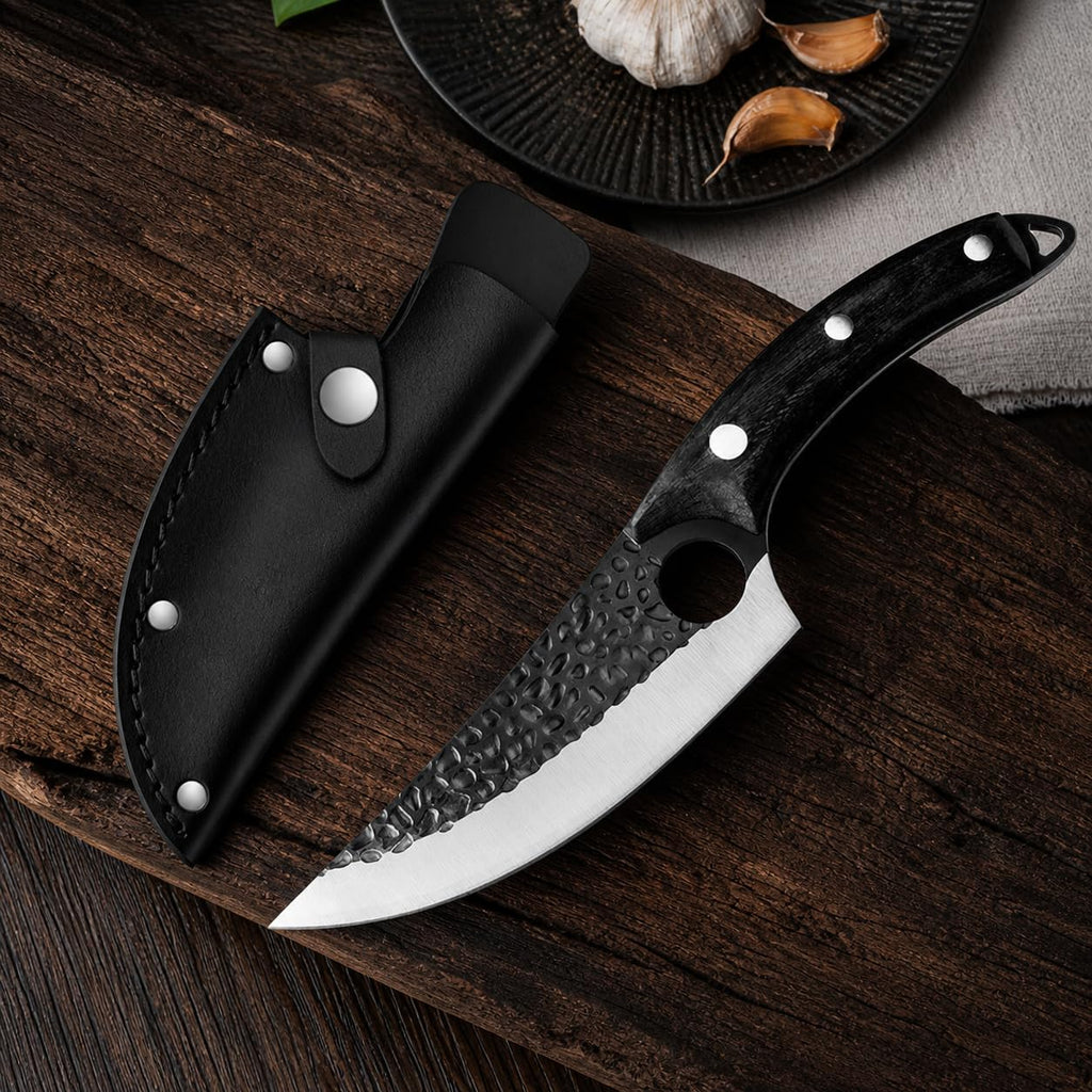 Machado Hybrid Hand-Sharpened Mongolian Knife with Leather Sheath - Forged Boning Multipurpose Meat Cleaver Butcher Knives Home & Kitchen