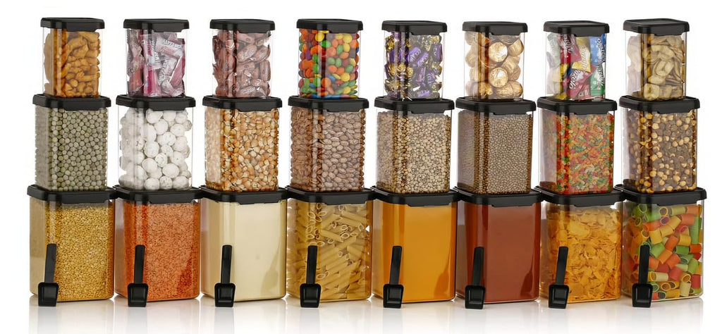 flymore Plastic 1400Ml Airtight Containers Set For Kitchen Storage And Containers Box For Pantry Organization And Container For Kitchen Storage,Set of 24-(350ml+650ml+950ml+1400 ml)