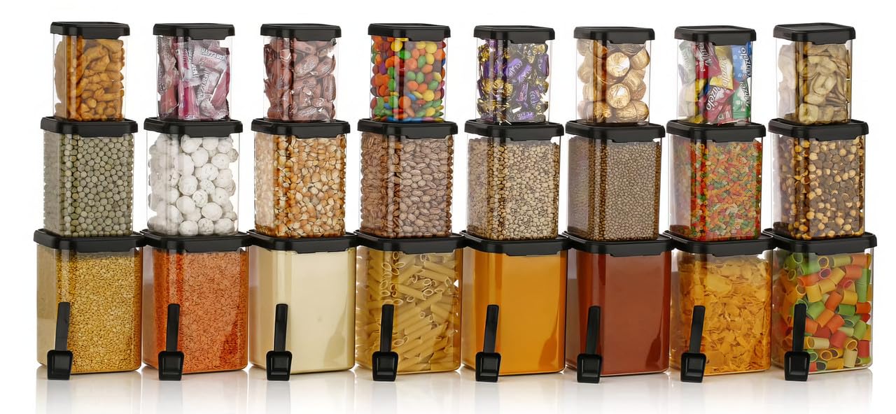 flymore Plastic 1400Ml Airtight Containers Set For Kitchen Storage And Containers Box For Pantry Organization And Container For Kitchen Storage,Set of 24-(350ml+650ml+950ml+1400 ml)
