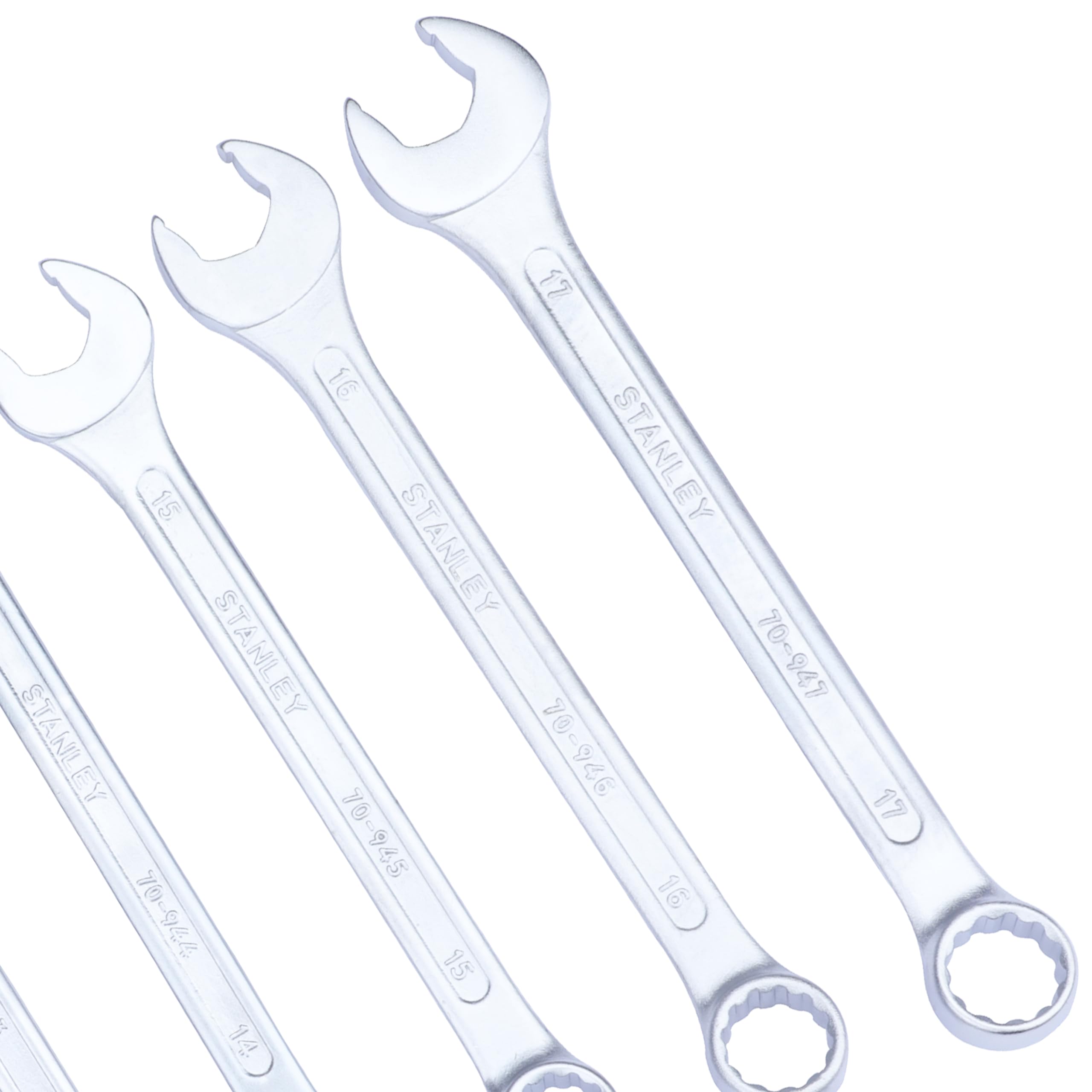 STANLEY 70-964E 12-Piece Combination Spanner Set With Maxi-Drive System, 6mm to 22mm, Chrome-Vanadium Steel, Anti-Slip Design on Open End, Anti-Rust, Matt Finish, Silver