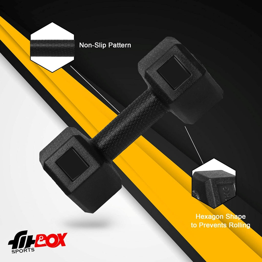 FitBox Sports 4kg Exlusive Octa PVC Fixed Dumbbells (2kg x 2) Black