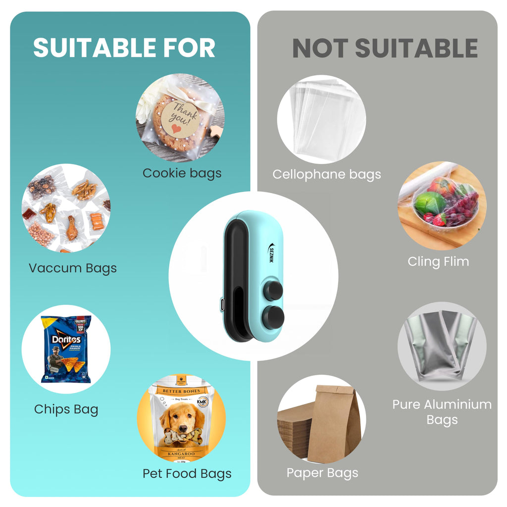 Seznik Sealing Machine for Food Packets - Portable Handheld Sealing, Snacks, Chips, Fresh Storage - Mini Sealing Machine, 1 YEAR Warranty (Dark Green)