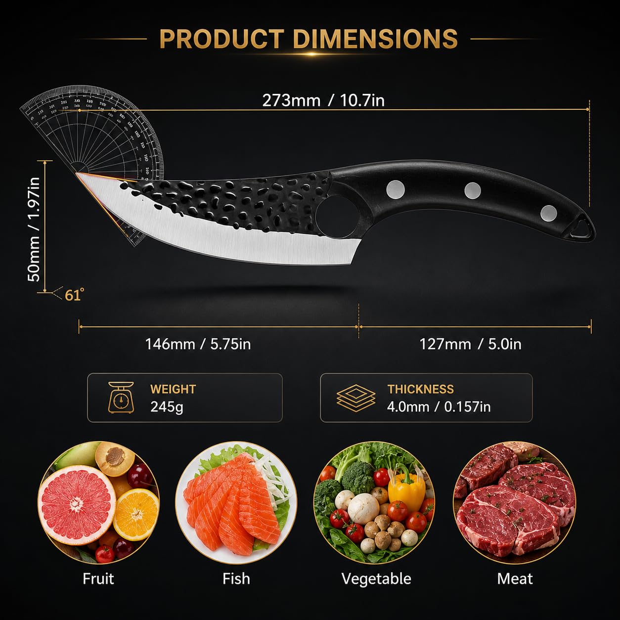 Machado Hybrid Hand-Sharpened Mongolian Knife with Leather Sheath - Forged Boning Multipurpose Meat Cleaver Butcher Knives Home & Kitchen