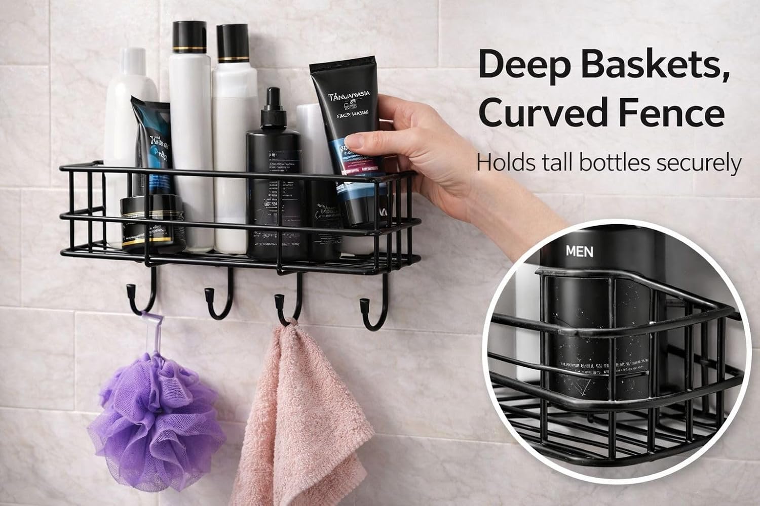 Oslen (Pack of 2 Self-Adhesive Multipurpose Bathroom Rack, Bathroom Shelf Organizer, Wall Mounted Shelf,Bathroom Accessories Set for Home,Bathroom Shelves (Black)