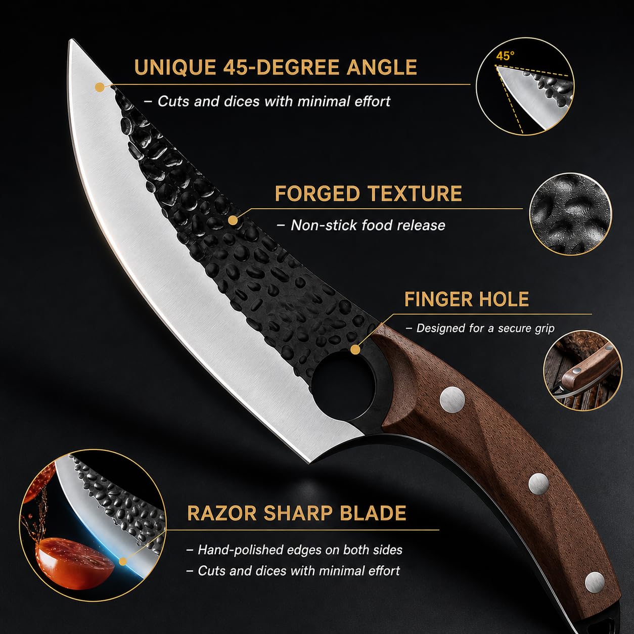 Machado Hybrid Hand-Sharpened Mongolian Knife with Leather Sheath - Forged Boning Multipurpose Meat Cleaver Butcher Knives Home & Kitchen