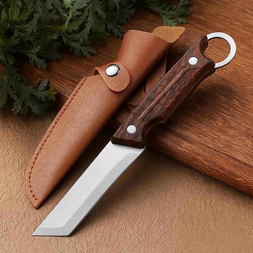 Machado Hybrid Hand-Sharpened Mongolian Knife with Leather Sheath - Forged Boning Multipurpose Meat Cleaver Butcher Knives Home & Kitchen