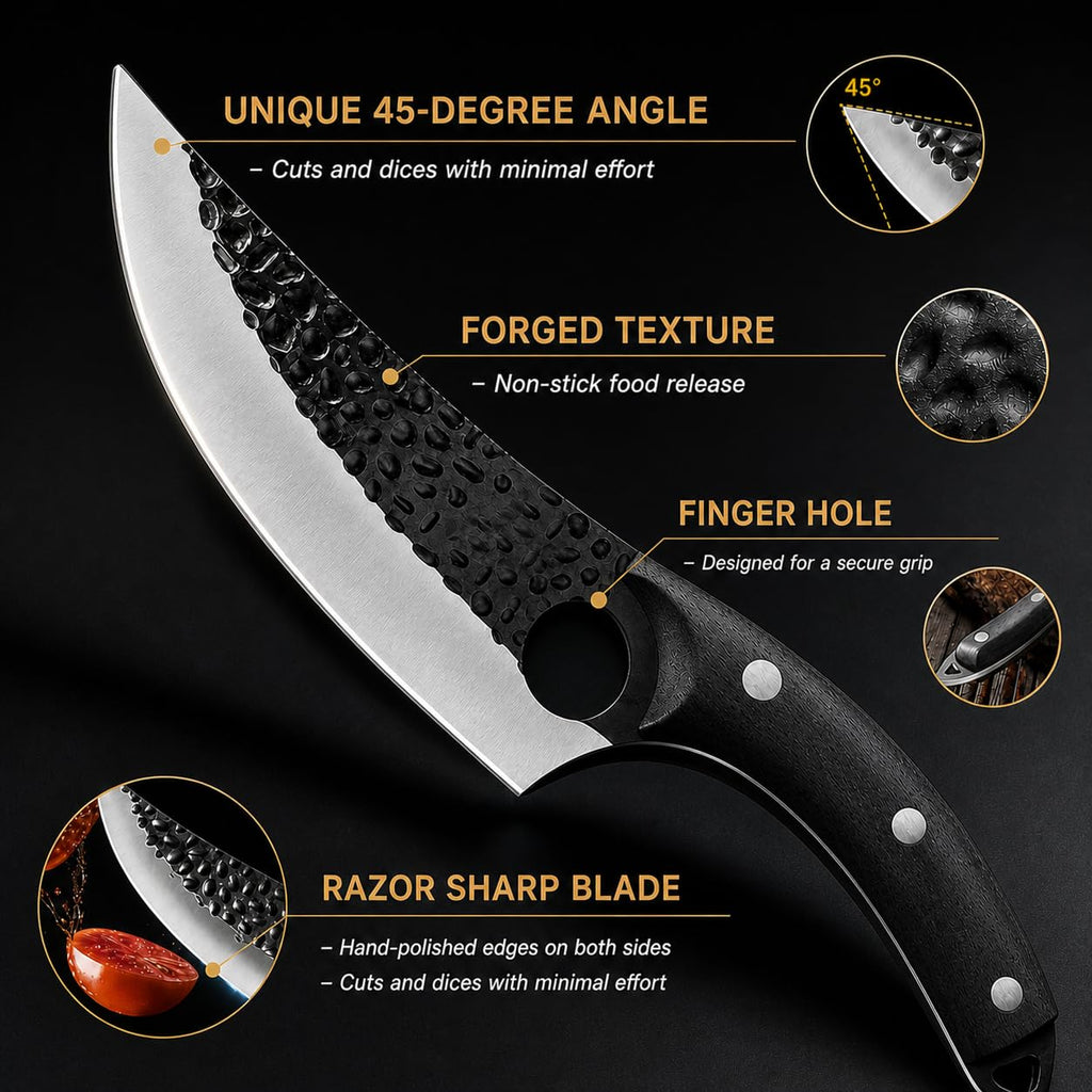 Machado Hybrid Hand-Sharpened Mongolian Knife with Leather Sheath - Forged Boning Multipurpose Meat Cleaver Butcher Knives Home & Kitchen