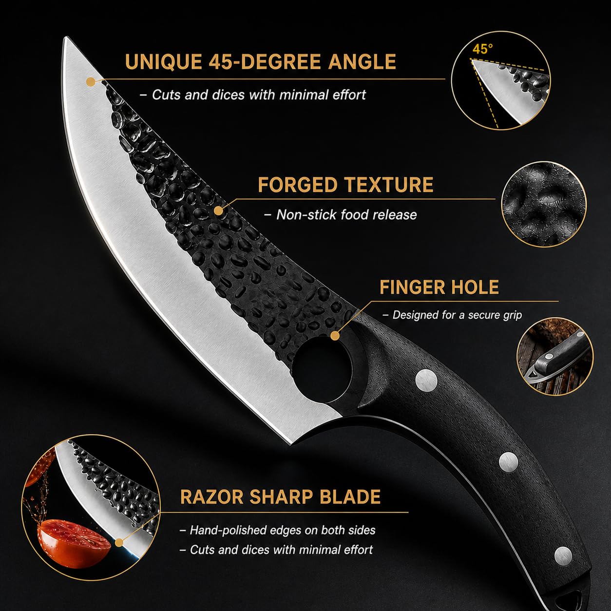 Machado Hybrid Hand-Sharpened Mongolian Knife with Leather Sheath - Forged Boning Multipurpose Meat Cleaver Butcher Knives Home & Kitchen