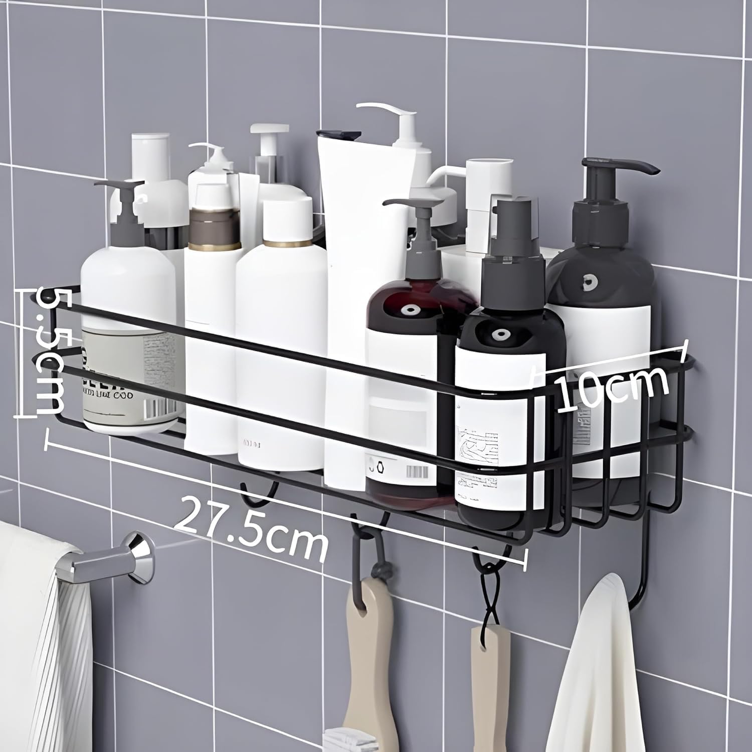 Oslen (Pack of 2 Self-Adhesive Multipurpose Bathroom Rack, Bathroom Shelf Organizer, Wall Mounted Shelf,Bathroom Accessories Set for Home,Bathroom Shelves (Black)
