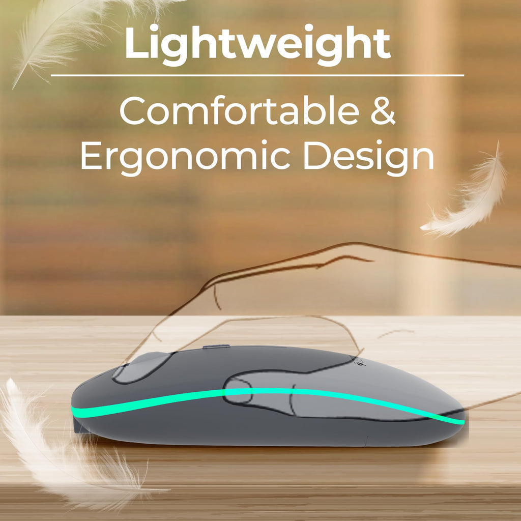 ZEBRONICS Blanc Slim Wireless Mouse with Rechargeable Battery, BT + 2.4GHz, 4 Buttons, 800/1200/1600 DPI, Silent Operation, Multicolor LED Lights