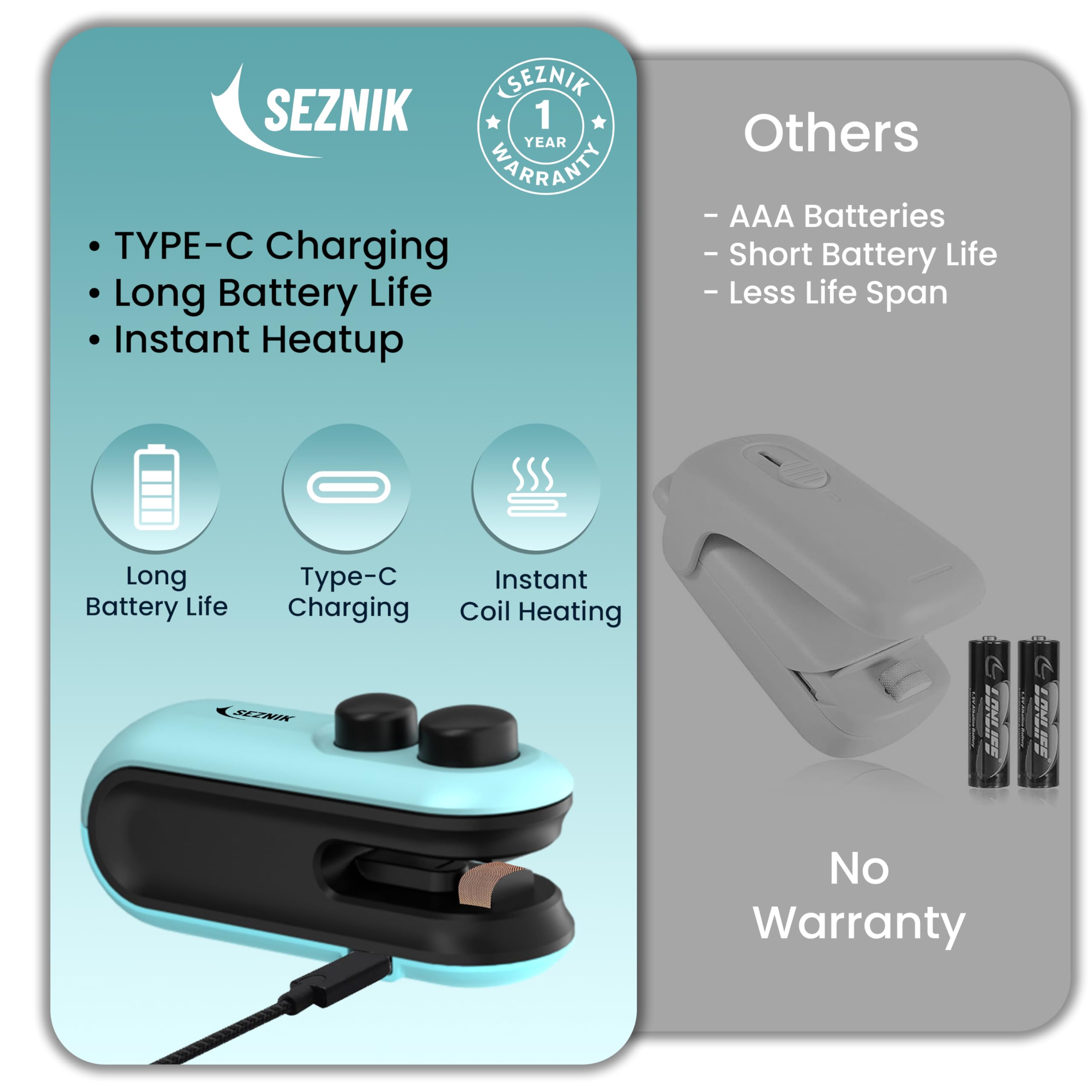Seznik Sealing Machine for Food Packets - Portable Handheld Sealing, Snacks, Chips, Fresh Storage - Mini Sealing Machine, 1 YEAR Warranty (Dark Green)