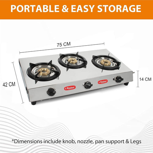 Khaitan 3 Burner Inalsa Stainless Steel Manual Gas Stove (3 Burners)