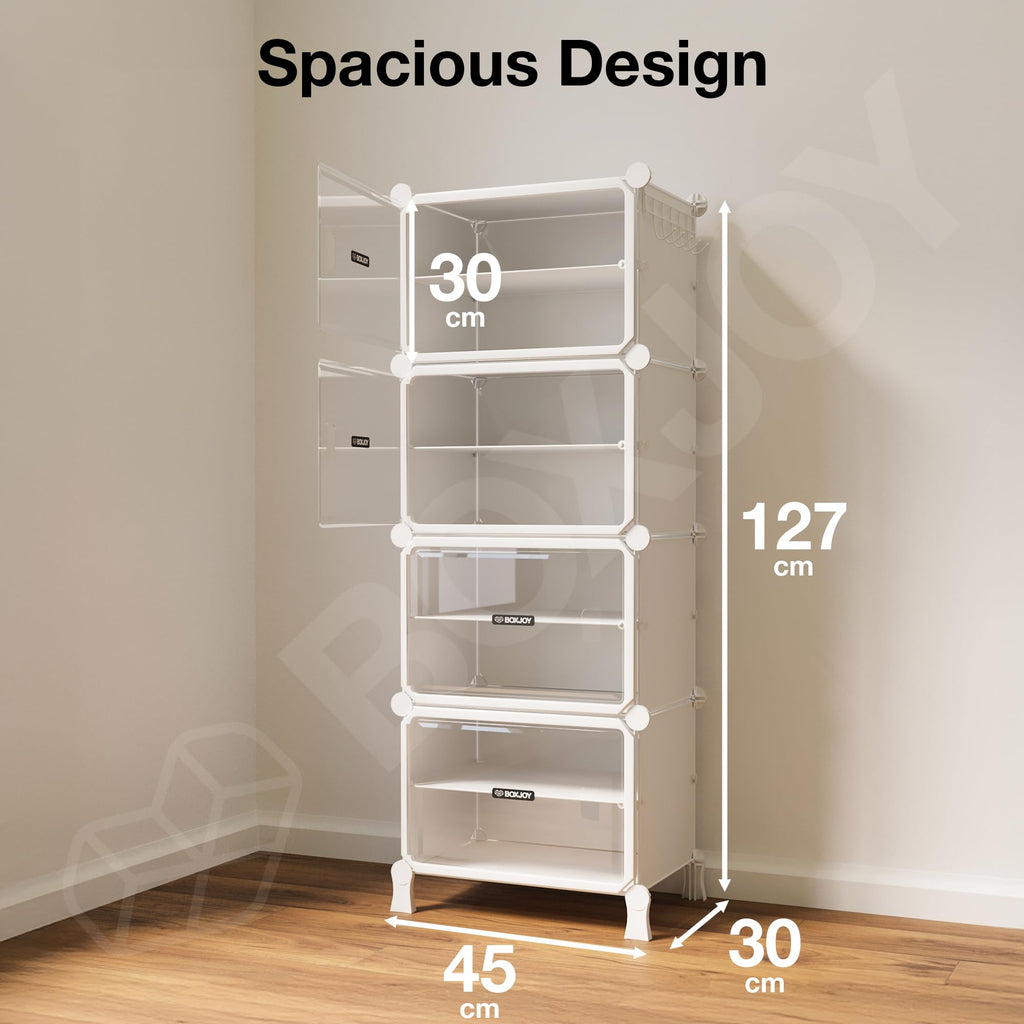 BOXJOY 6 Shelf Black Shoe Rack with 3 Brown Doors & Steel Holder | Hard PET Plastic Door with Metal Frame & Wooden Hammer, Home Shoes Stand Organiser with Feet to Cover Sandals Chappal Slipper