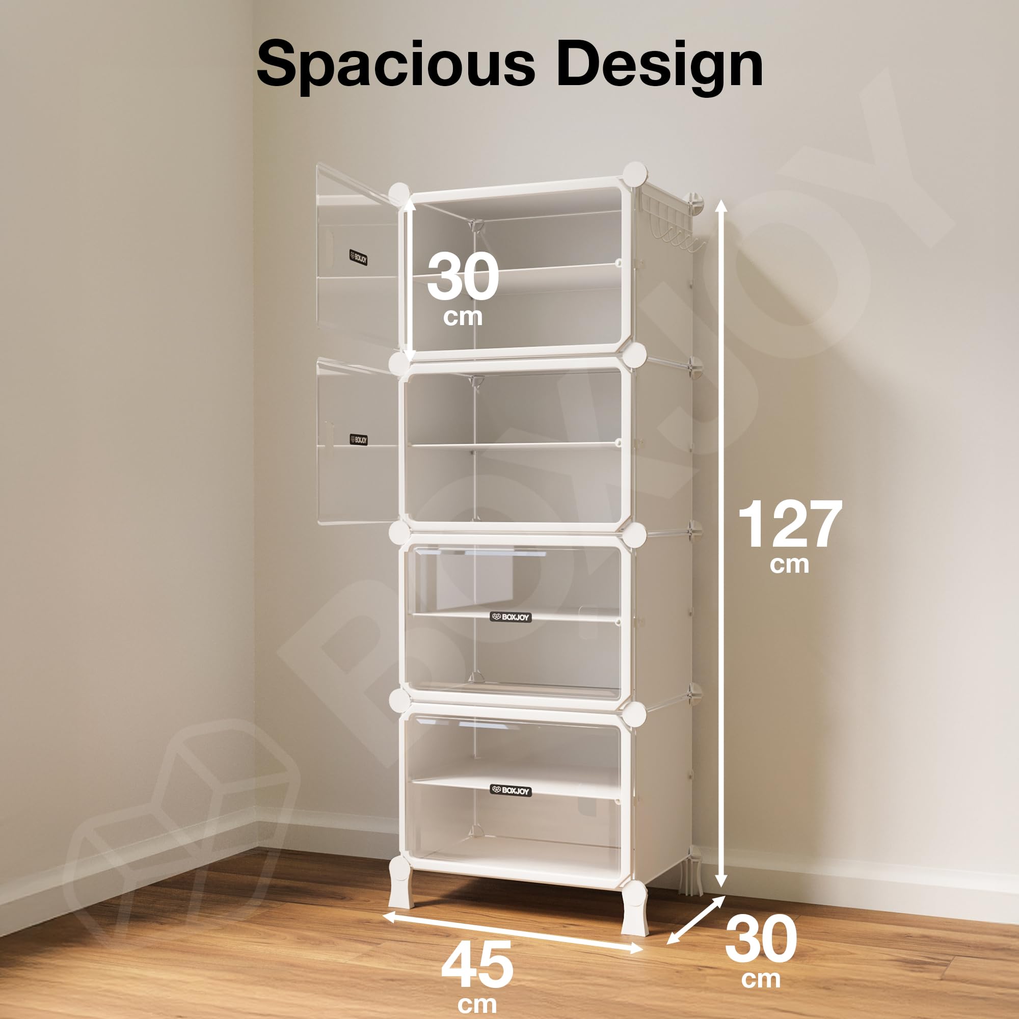 BOXJOY 6 Shelf Black Shoe Rack with 3 Brown Doors & Steel Holder | Hard PET Plastic Door with Metal Frame & Wooden Hammer, Home Shoes Stand Organiser with Feet to Cover Sandals Chappal Slipper