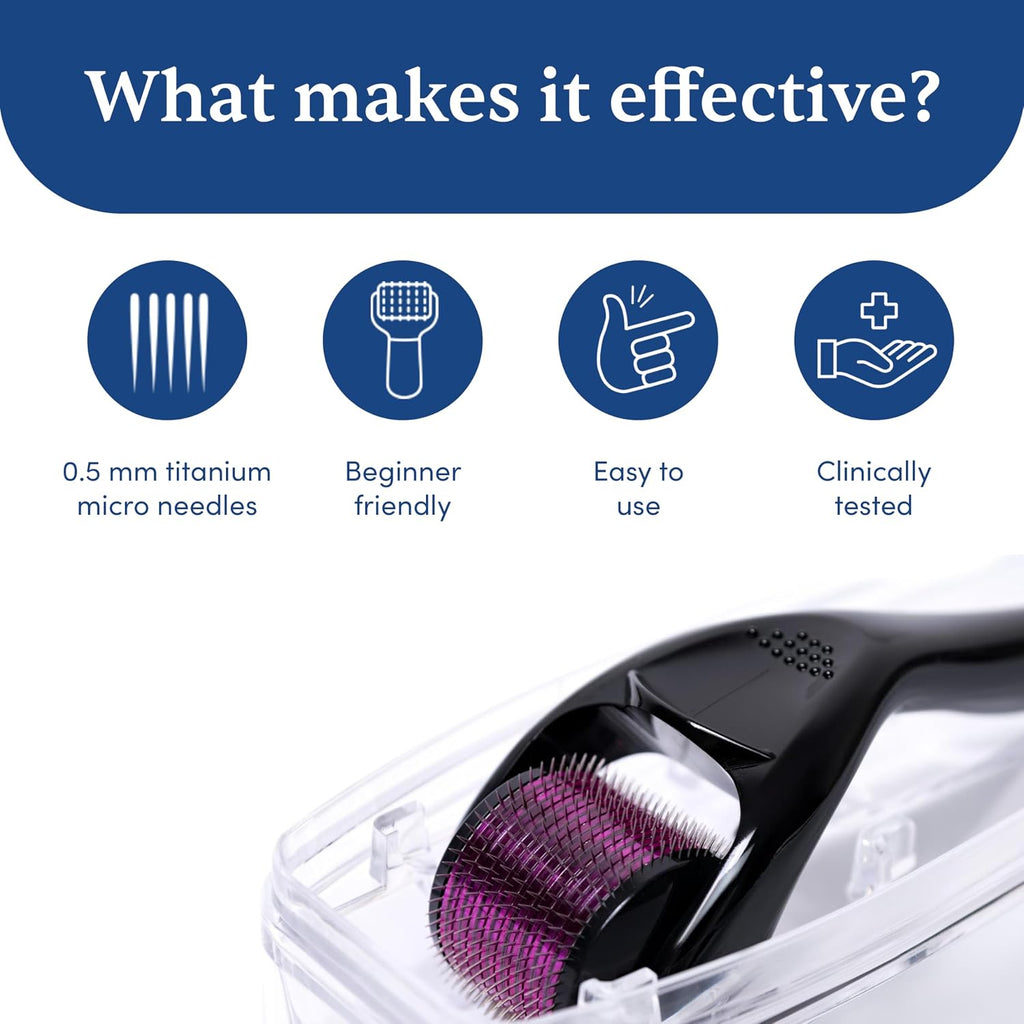 Man Matters Derma Roller with 540 Titanium Alloy Micro Needles 0.5 mm | Suitable for Beard Also | Reduces Hair Fall | Stimulates Hair Follicles | Easy to use | Safe & Effective