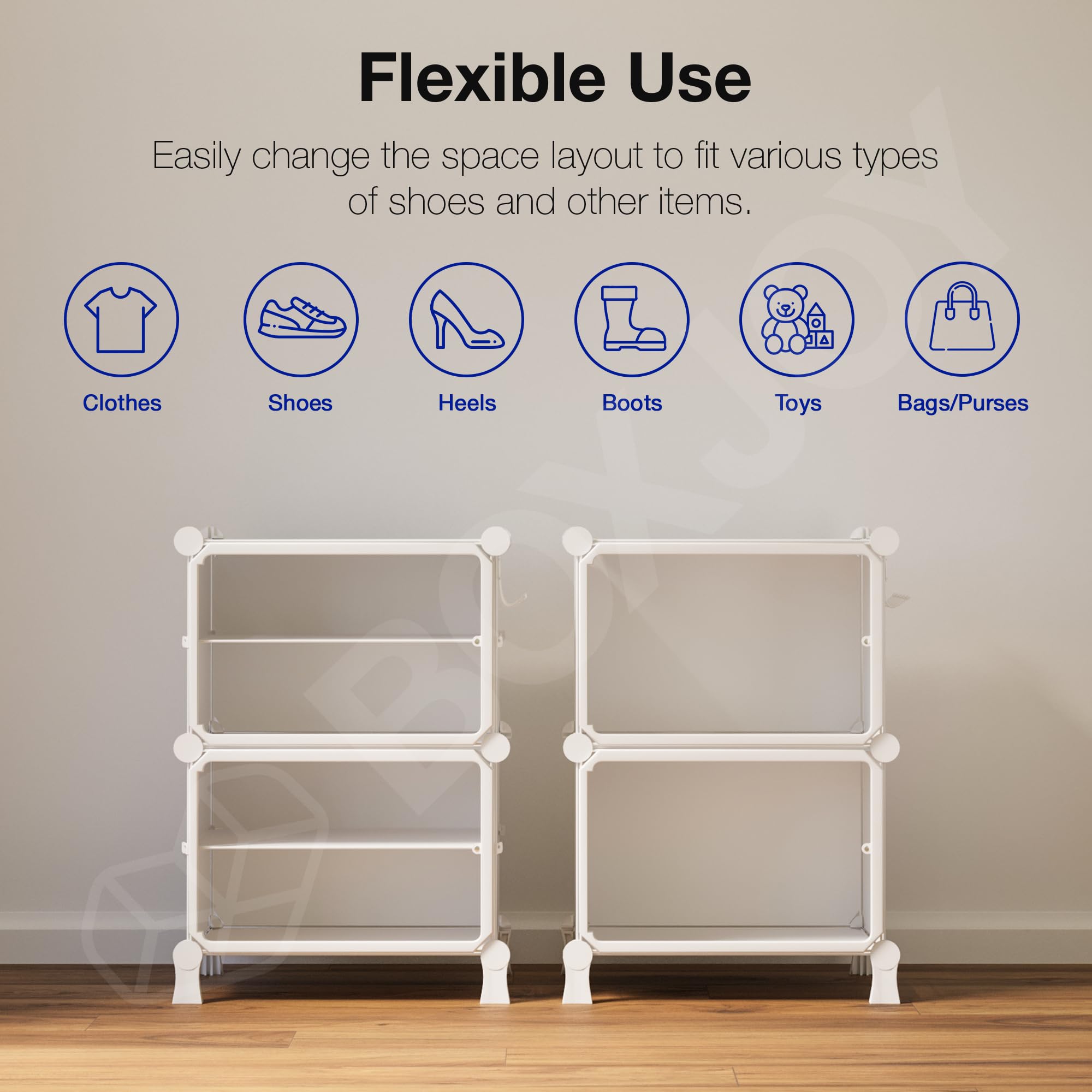 BOXJOY 6 Shelf Black Shoe Rack with 3 Brown Doors & Steel Holder | Hard PET Plastic Door with Metal Frame & Wooden Hammer, Home Shoes Stand Organiser with Feet to Cover Sandals Chappal Slipper