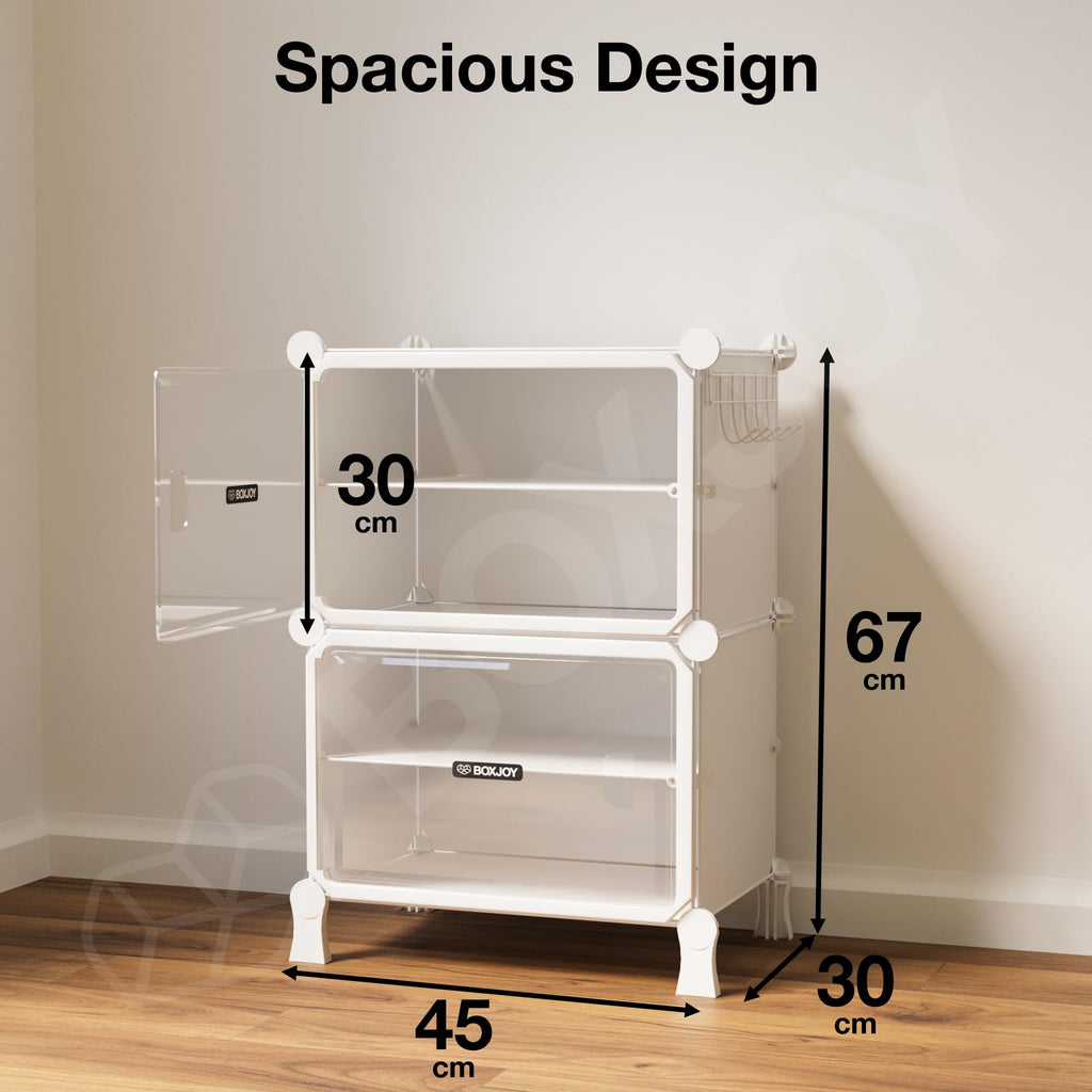 BOXJOY 6 Shelf Black Shoe Rack with 3 Brown Doors & Steel Holder | Hard PET Plastic Door with Metal Frame & Wooden Hammer, Home Shoes Stand Organiser with Feet to Cover Sandals Chappal Slipper