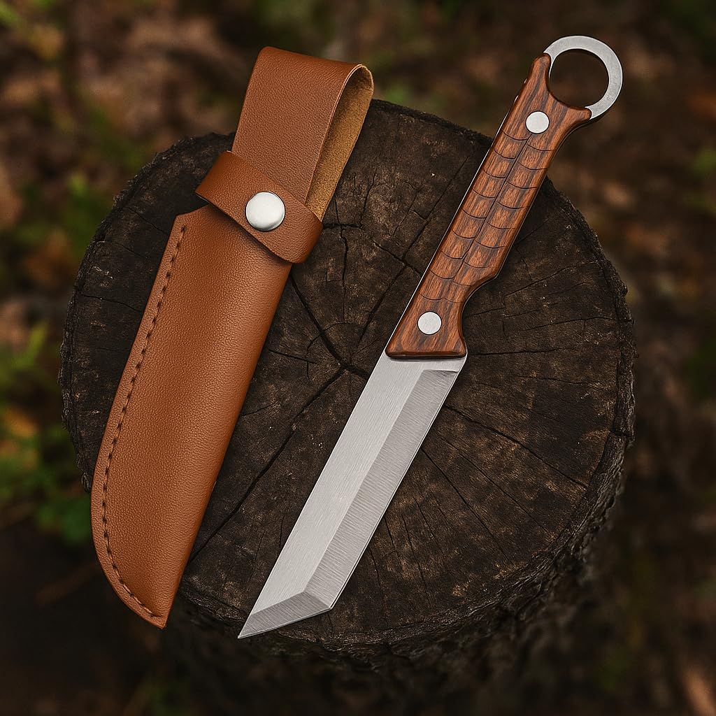 Machado Hybrid Hand-Sharpened Mongolian Knife with Leather Sheath - Forged Boning Multipurpose Meat Cleaver Butcher Knives Home & Kitchen