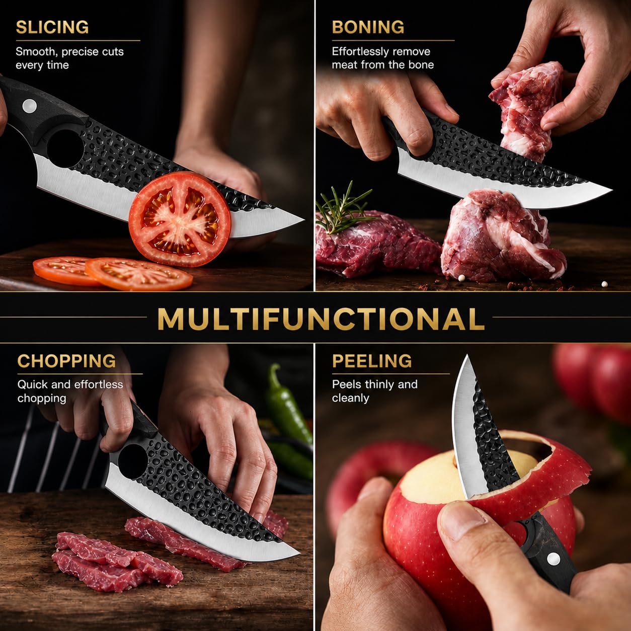 Machado Hybrid Hand-Sharpened Mongolian Knife with Leather Sheath - Forged Boning Multipurpose Meat Cleaver Butcher Knives Home & Kitchen